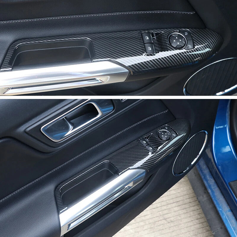 ABS Window Lift Switch Panel Cover Trims Carbon Fiber for Ford for Mustang 2015-2019
