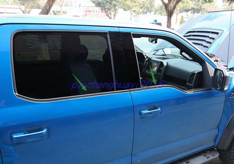 Carbon fiber style molded window trim strip for Ford F-150. (F150 17-2021)