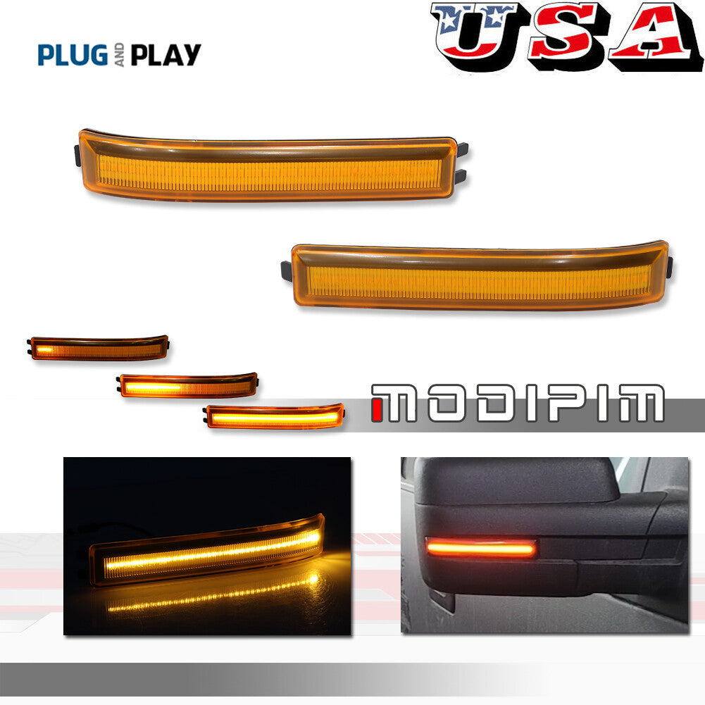 2 Pack Amber Lens Mirror LED Side Light Turn Signal Reflector for 09-14- v