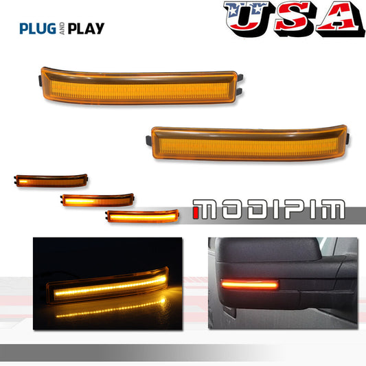 2 Pack Amber Lens Mirror LED Side Light Turn Signal Reflector for 09-14- v