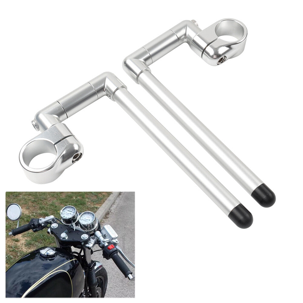 48MM Cafe Racer Bars 7/8 Universal Clip-On Handlebar Fork Tube Silver
