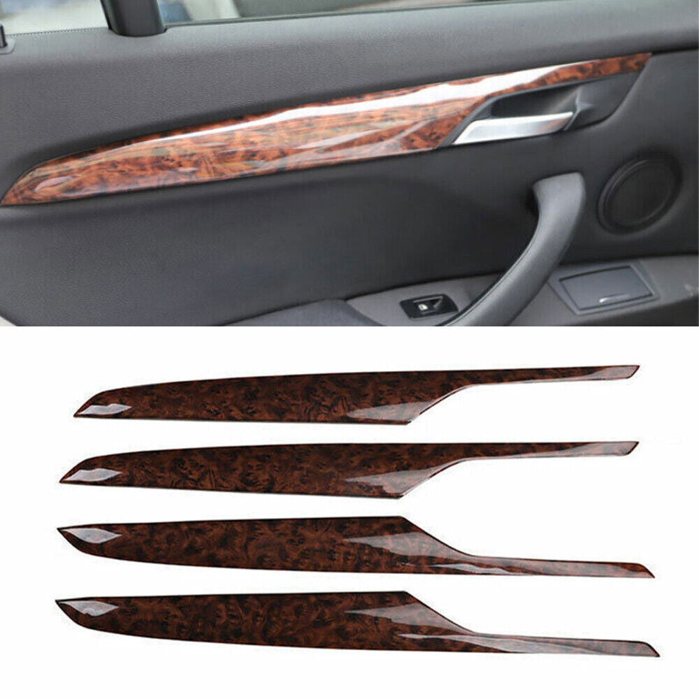 Fit for BMW X1 F48 2016-22 Brown Wood Grain Inner Door Strip Panel Decor Trim 4P