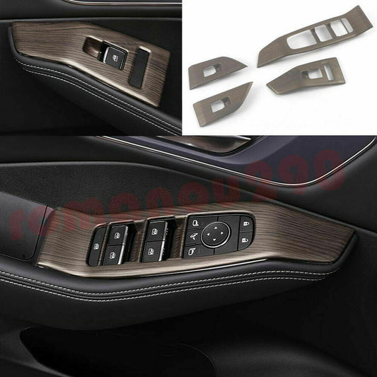 4P for Nissan Rogue 2021-2023 ABS Wood Grain Look Window Switch Lift Panel Cover
