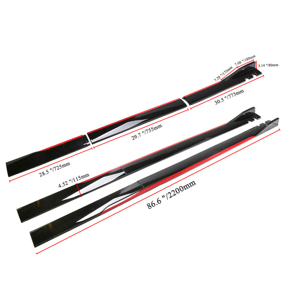 86.6Black Red Car Side Skirts Winglet Extensions Splitters Rocker Panel Lips