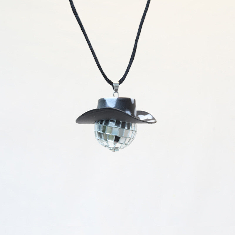 Cowboy Hat Disco Ball Car Ornamen Rearview Mirror Hanging Acessory Rope Cow Blk