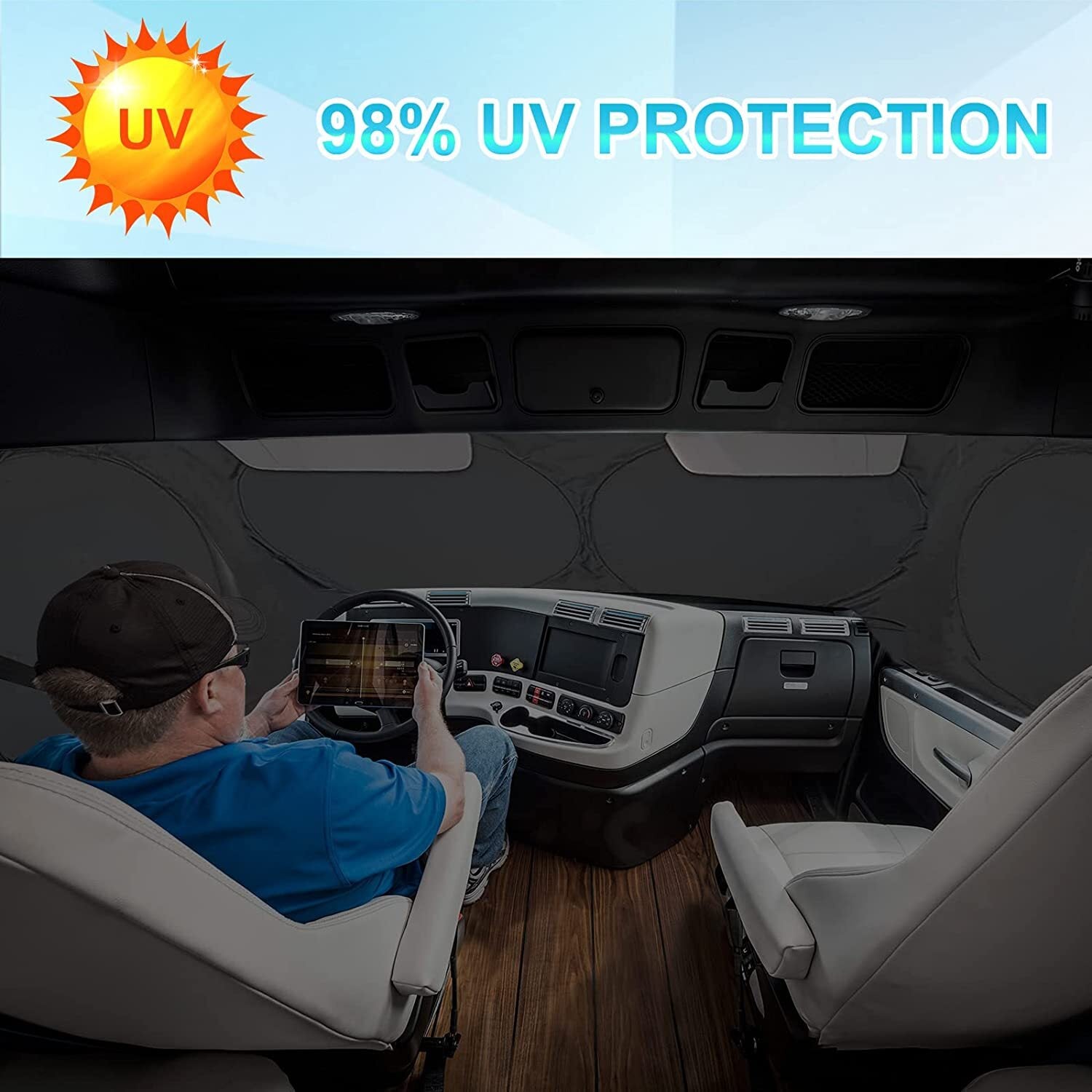UV block covers for windshields and side windows of for Volvo VNR and VNX semi-trucks - n