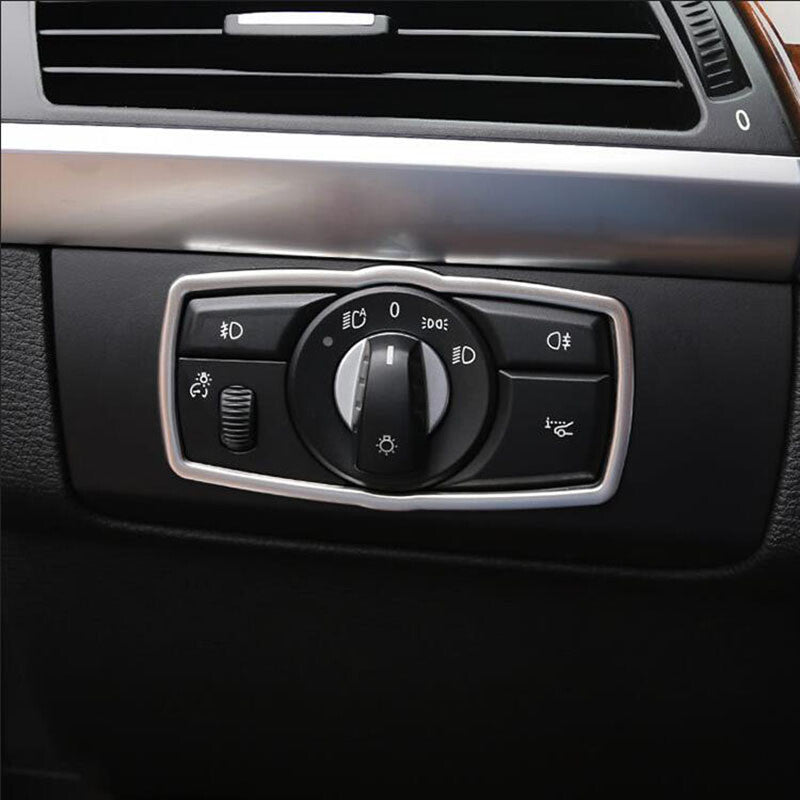for BMW X5 E70 07-2013 X6 E71 08-14 Steel Car Front Head Light Switch Cover Trim