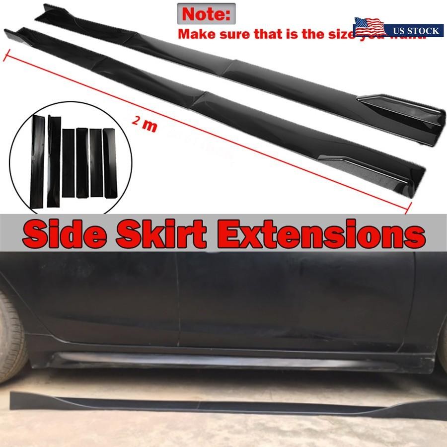 Pair 200cm Glossy Black Car Side Skirt Extensions Body Rocker Panel Splitter Kit