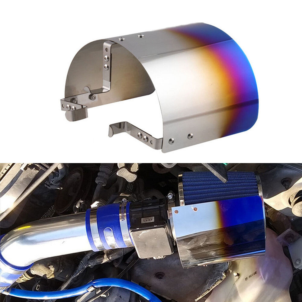 Blue 2.5-5.5 in 304 Stainless Steel Car Cold Air Intake Filter Cover Heat Shield