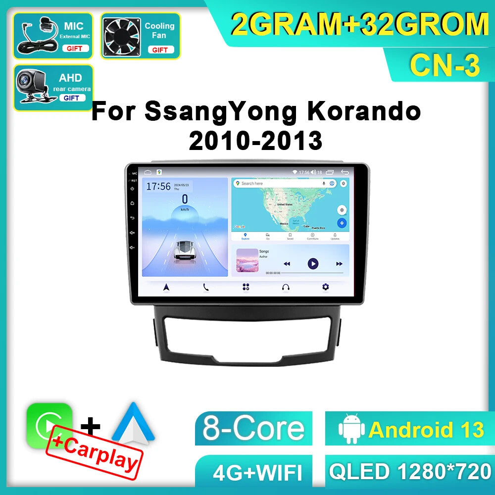 CarPlay Car Radio For Ssang Yong Korando 3 Actyon 2 2010-2013 GPS Stereo Player