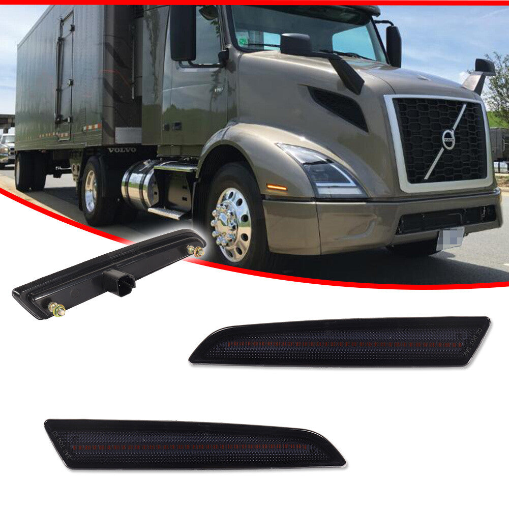 Suitable for 18 for Volvo VNL VNR VNX Smoked Amber Full LED Front Bumper Side Marker Lights - v