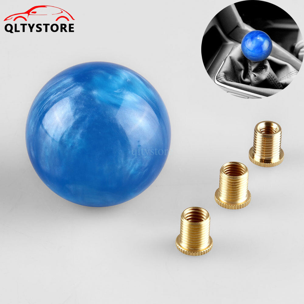 1* Marble Style Round Ball Shift Knob Gear Shifter Head w/3 Adapters Light Blue Q