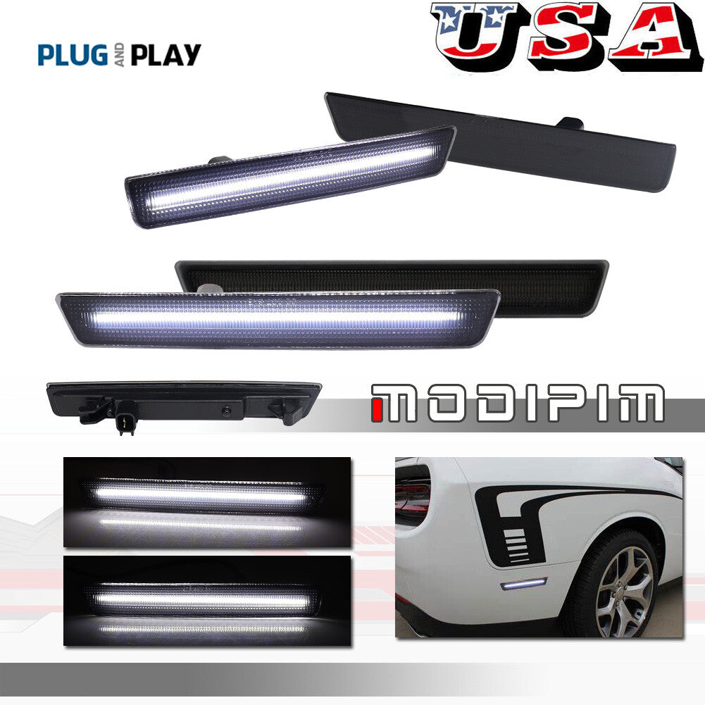 Smoked front and rear all white LED side marker lights for 15-23 for Dodge for Challenger - v