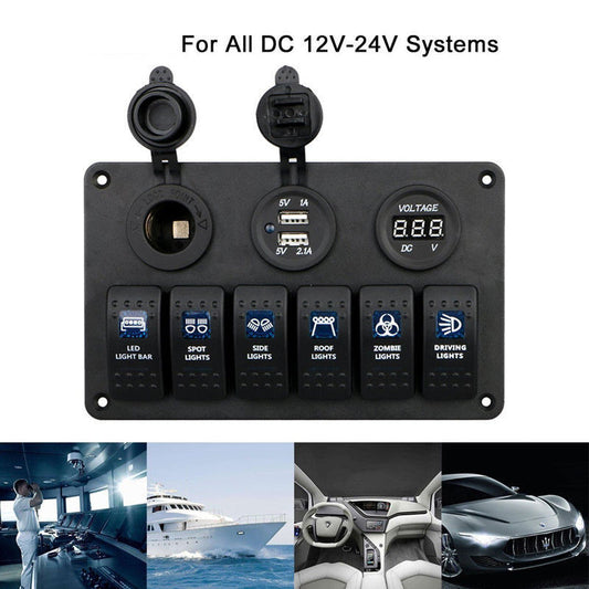 Rocker Switch Switche Digital Voltmeter Car USB Charger Cigarette Lighter Socket