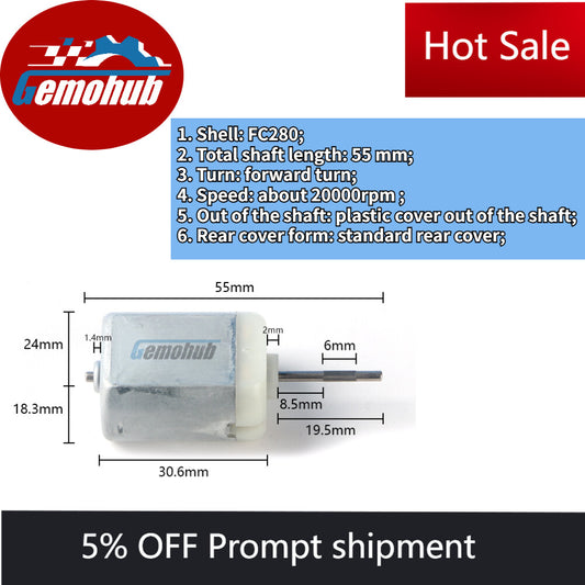 12V High Speed DIY Motor Repair Large Torque DC Motor 6mm Knurl Shaft 20000rpm