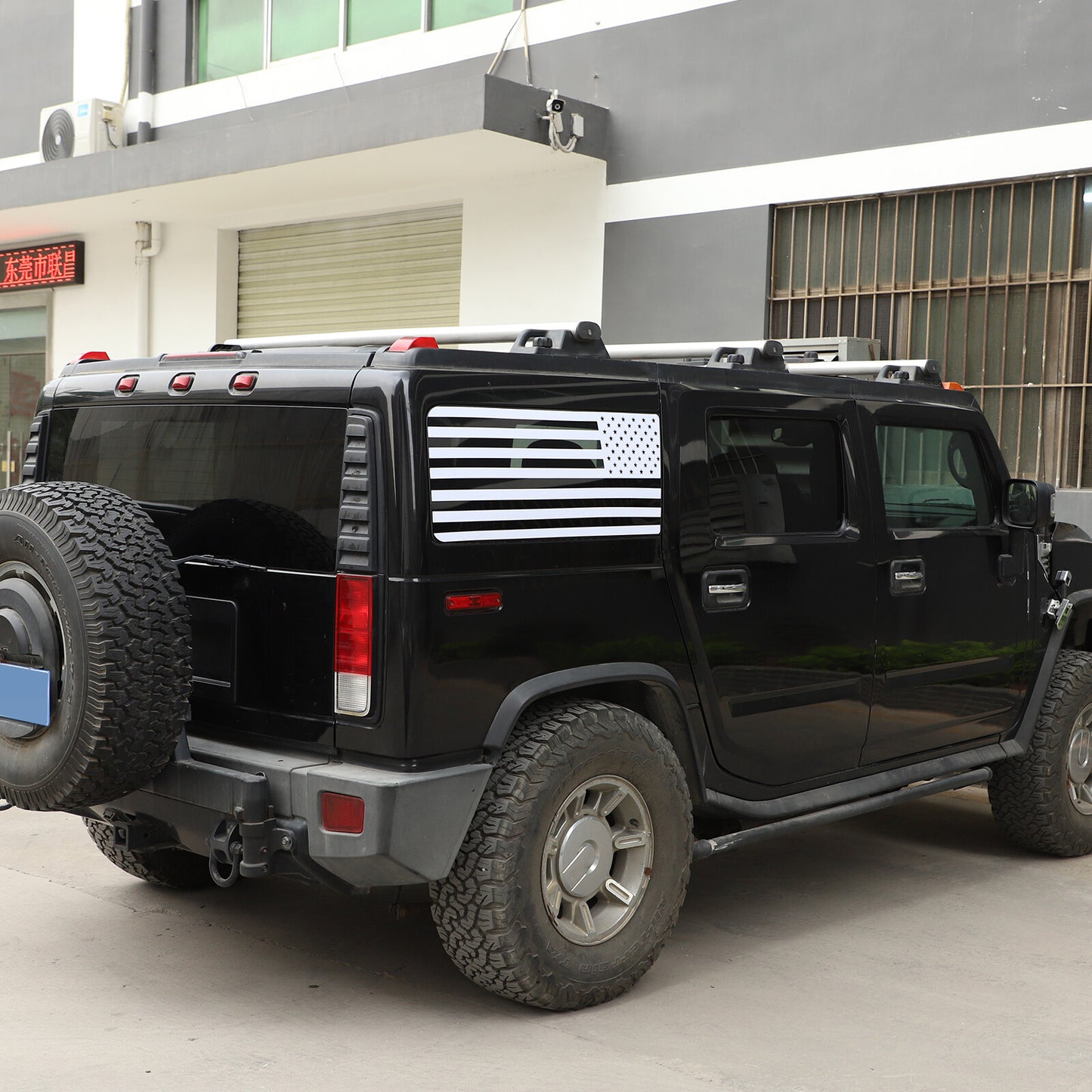 American flag with mountain pass decal - suitable for Hummer H2 2003 - 09 American window white 2-piece set - n