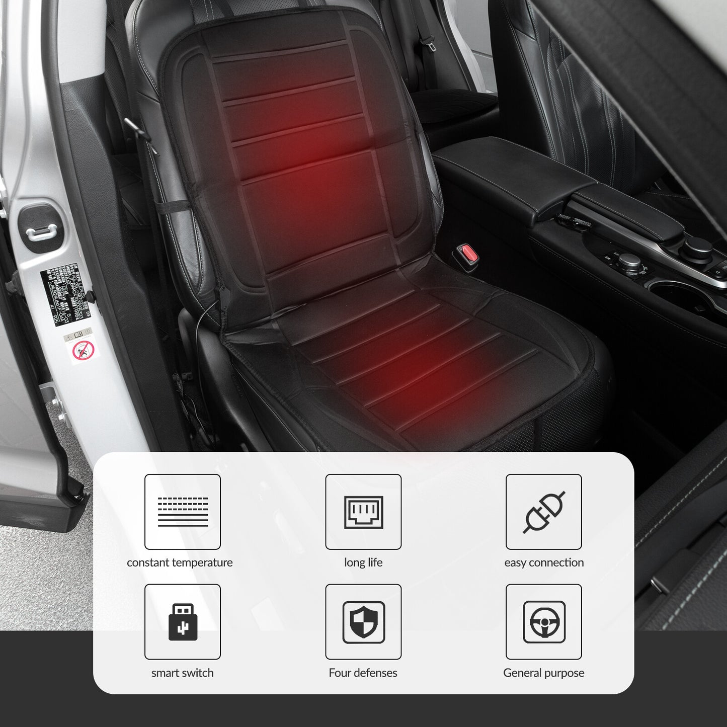 Car Heated for Seat Cover Cushion Warmer Pad 12V Heating winter warming - Universal Q