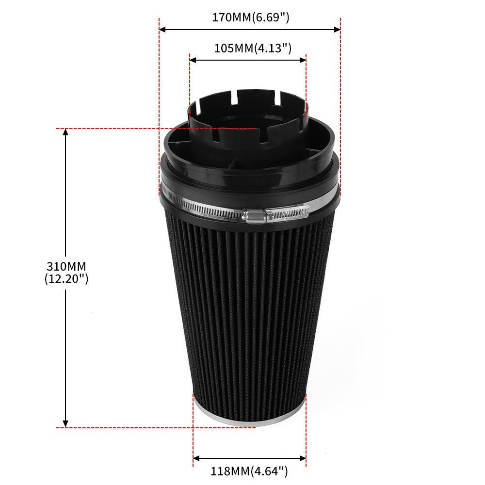 Black 4102mm Long High Flow Inlet Cone Dry Filter Cold Air Intake Replacement Q