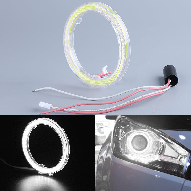 2Pcs White 80mm DRL COB LED Angel Eyes Halo Ring Fog Headlight Lamp Lights