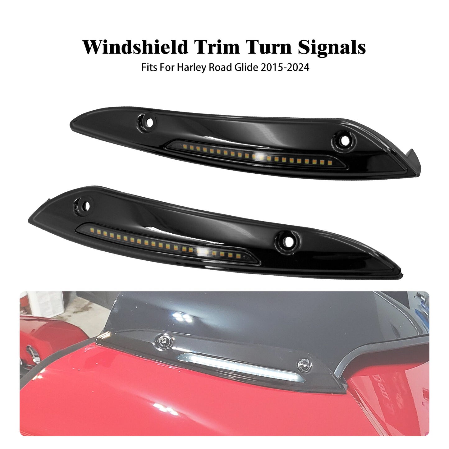 Black Aluminum Windshield Trim Turn Signal LED Light for Harley Road Glide 15-24 Q
