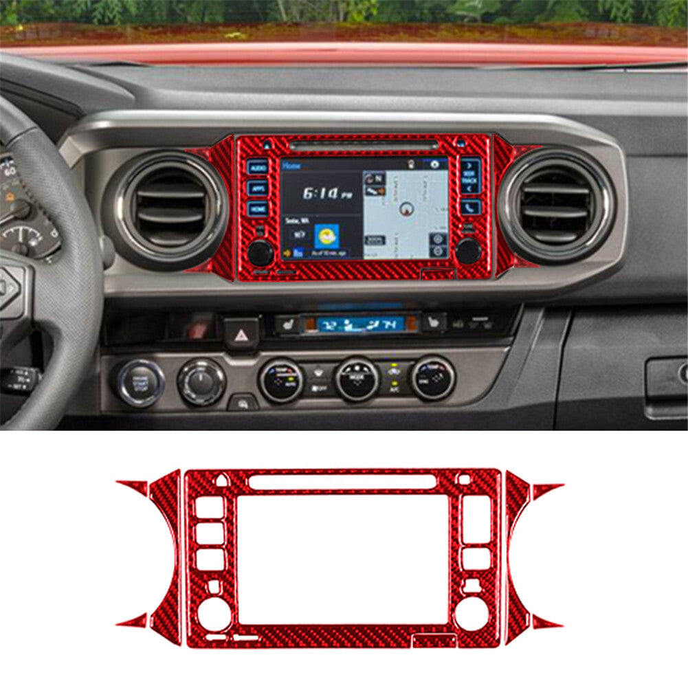 8Pcs Carbon Fiber Navigation Screen Cover Trim for Toyota Tacoma 2016-2021 Red