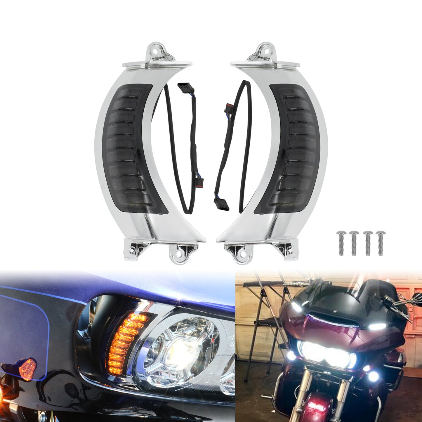 Chrome LED Side Marker Lamp Turn Singals Light Fit for Harley Road Glide 15-2023 Q