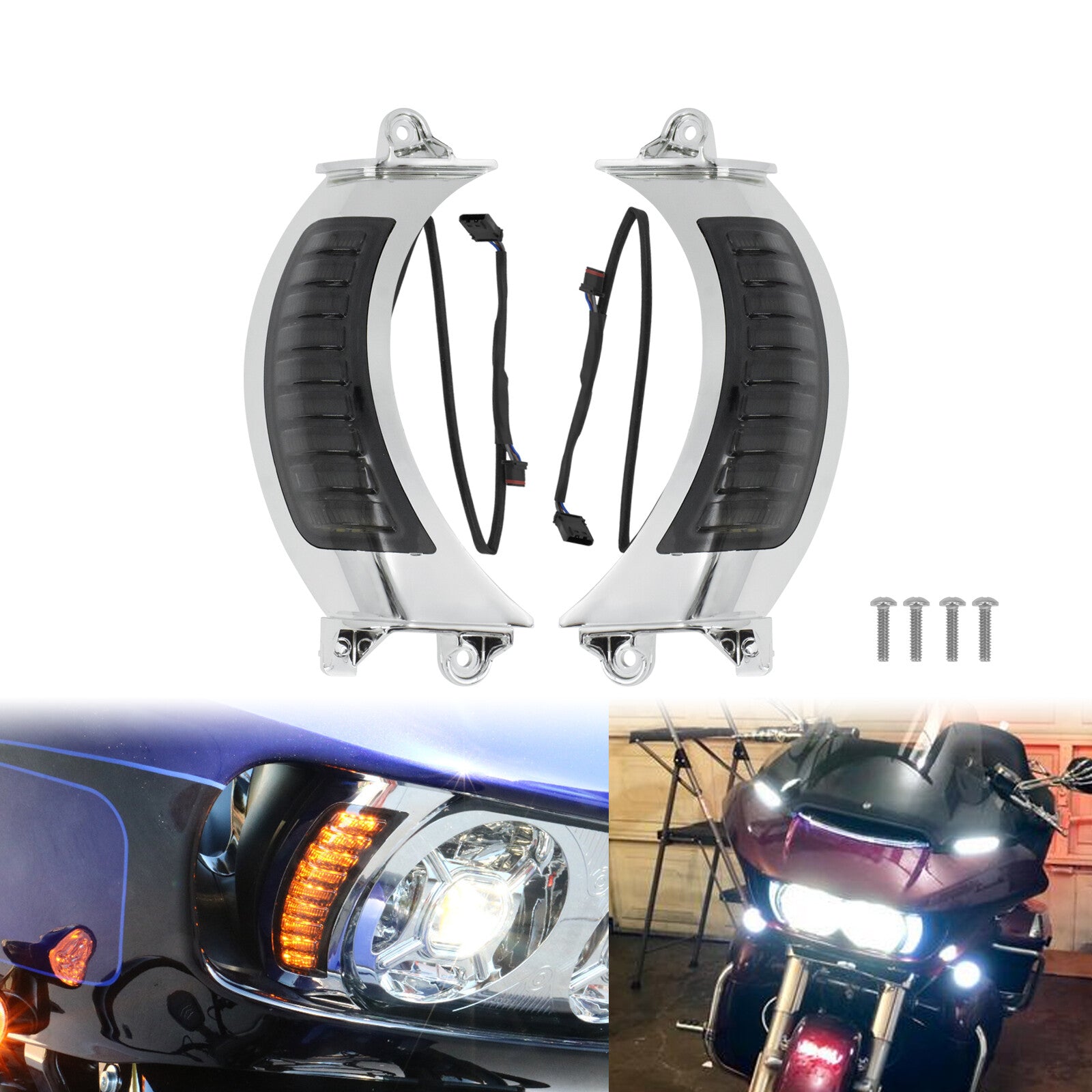 Chrome LED Side Marker Lamp Turn Singals Light Fit for Harley Road Glide 15-2023 Q