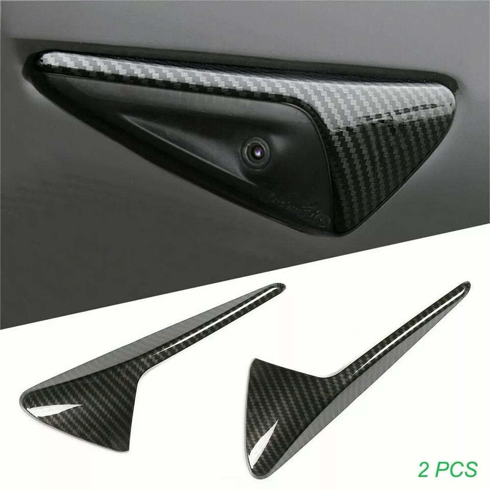Black carbon fiber style side camera decorative cover for Model 3 Y- n
