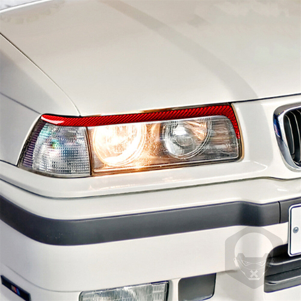 2¡ÁRed Carbon Fiber Headlight Eyelids Eyebrow Trim for BMW 3 Series E36 1992-1998
