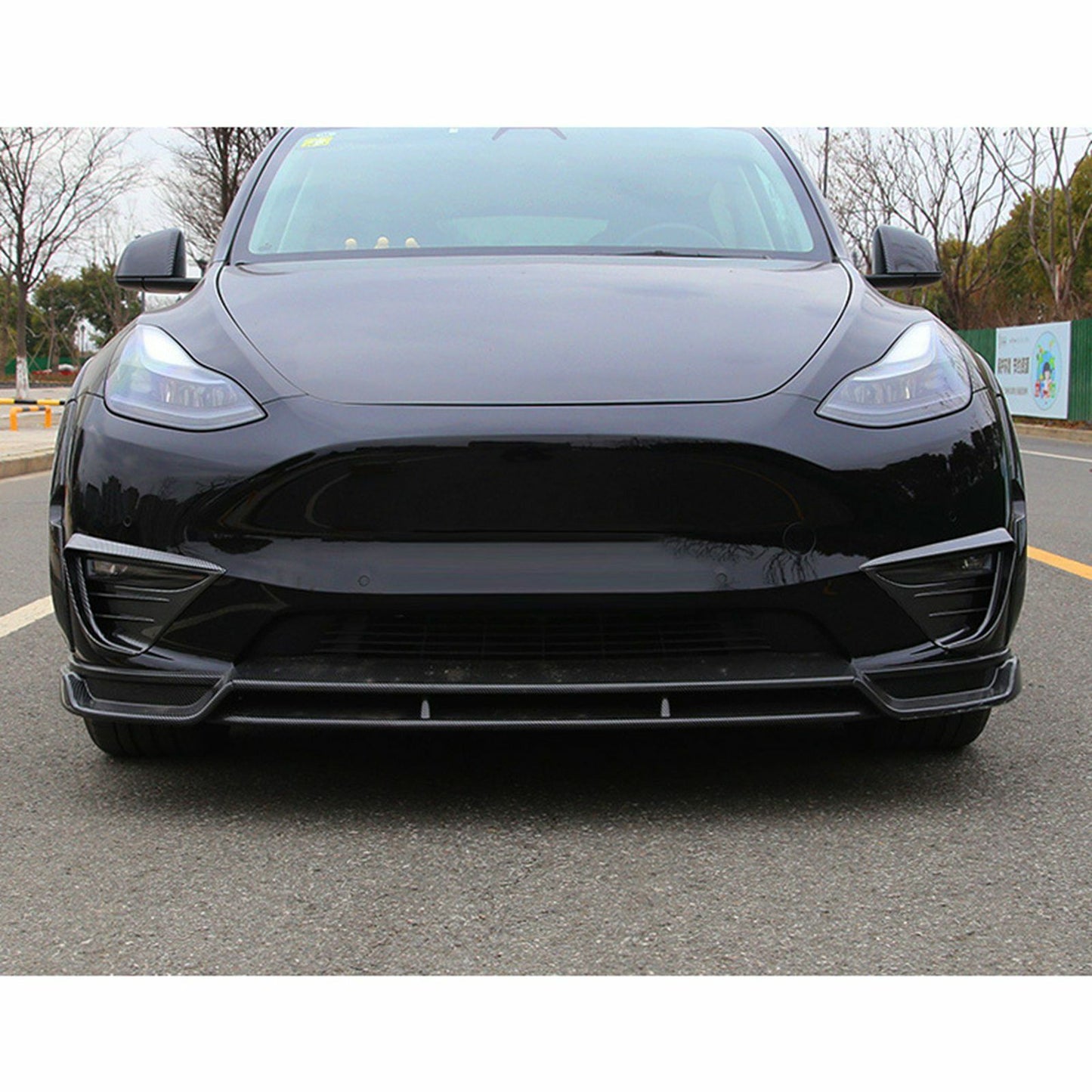 Carbon Fiber Front bumper Fog Light Spoiler Cover Trim for Tesla for Model Y 2020-23