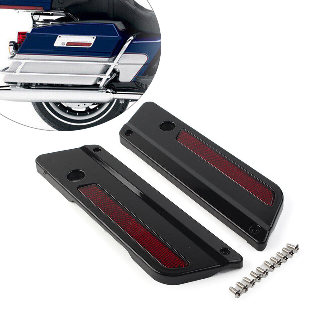 Black Saddlebag Guard Latch Cover w/Red Reflectors for Harley Touring 1993-2013 Q