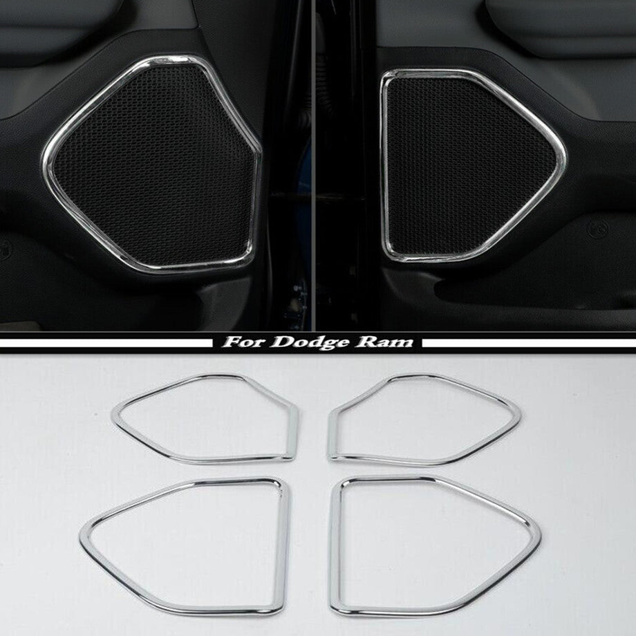 For 2019-2024 for Dodge for RAM 1500 Chrome Front&Rear Door Speaker Cover Frame Trim Kit v