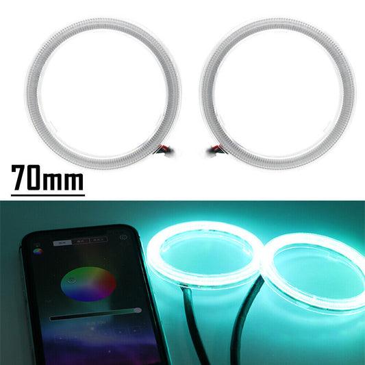 2X RGB Colorful COB RGB Mobile APP Angel Eyes Light LED Halo Rings Lamp Kit 70MM Q