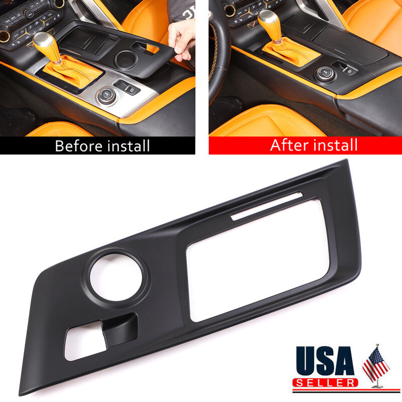 Matte black gear shift knob cover and trim frame suitable for Corvette C7 2014-19- n