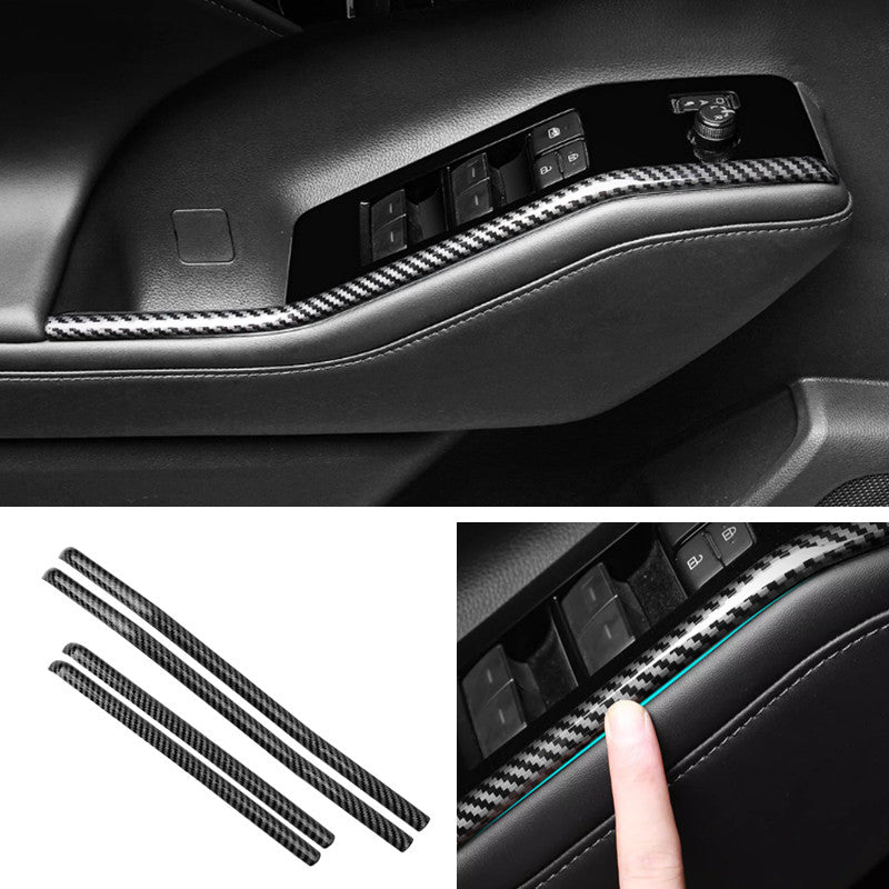4X Carbon Fiber Window Lift Switch Panel Strip Trim for Toyota Highlander 20-24