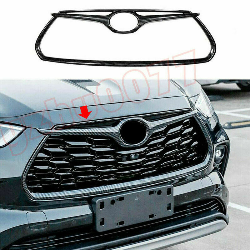 Carbon Fiber Color Front Grille Frame Cover Trim for Toyota Highlander 2020-2023