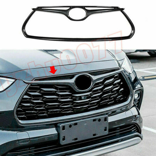 Carbon Fiber Color Front Grille Frame Cover Trim for Toyota Highlander 2020-2023