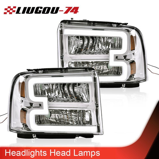 [LED DRL BAR] Headlights fit for 2005 2006 2007 for F350 F450 F550 Super Duty- v