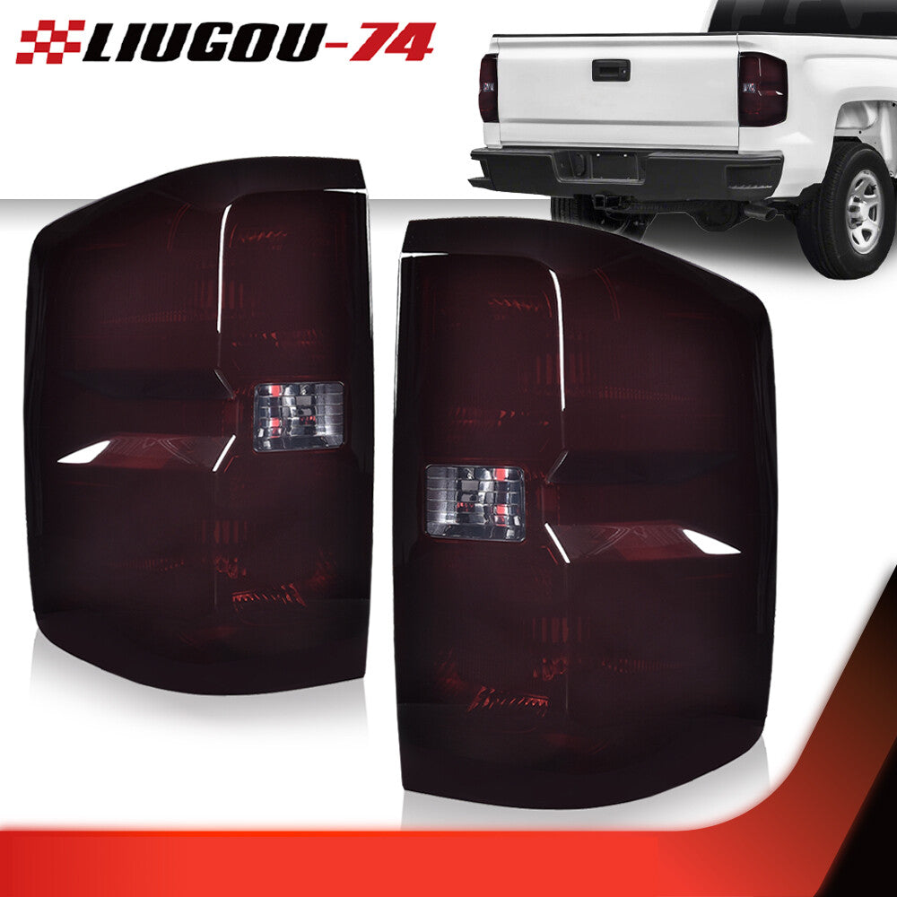 Fits 2014 - 2019 Silverado Smoked Lens Rear Tail Light Brake Light Left + Right - v