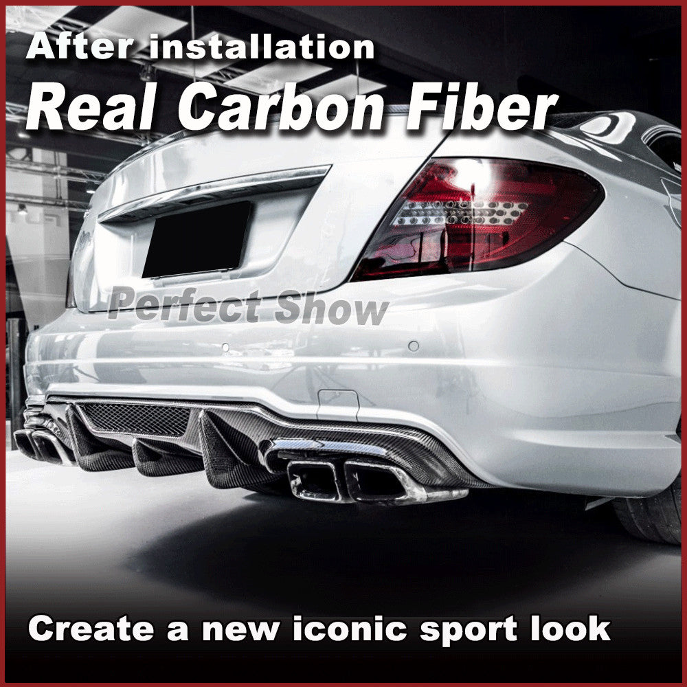 Fit for Mercedes-Benz W204 C63 2012-18 REAL Carbon Rear Bumper Lip Diffuser