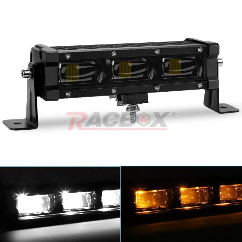 8 inch Slim LED Work Light Bar 6D Driving White Amber DRL Fog Offroad SUV Truck