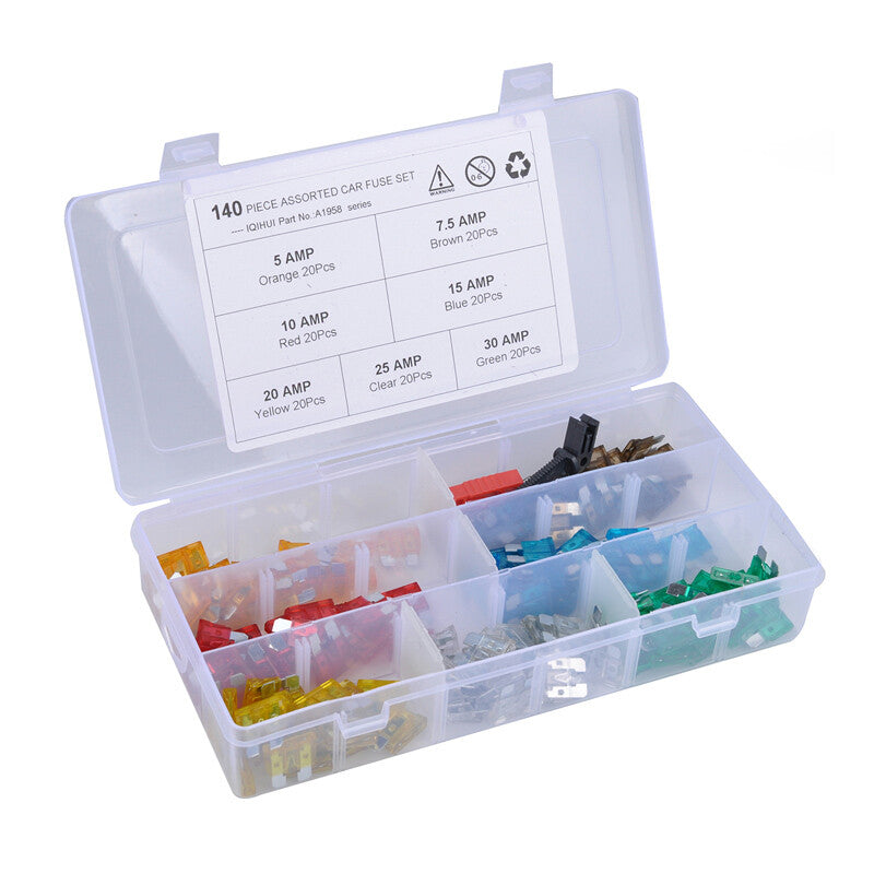 140-pack of nylon blend multi-grade automotive blade fuses (5-25A/30A) + fuse holder box accessories