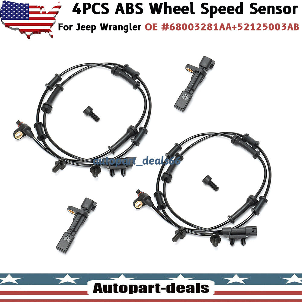 4 Pack for Jeep for Wrangler 2007-2017 Front Rear Left Right ABS Wheel Speed Sensor