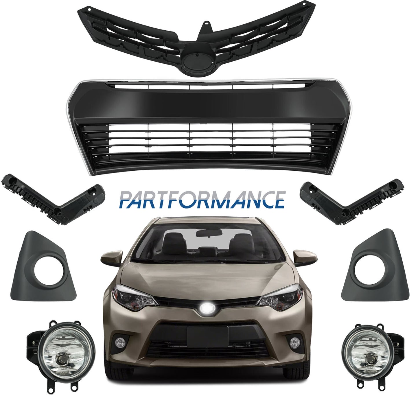 Upper Grille Lower Bumper Grill Light + Fog Light for 2014 - 2016 for Corolla S- v