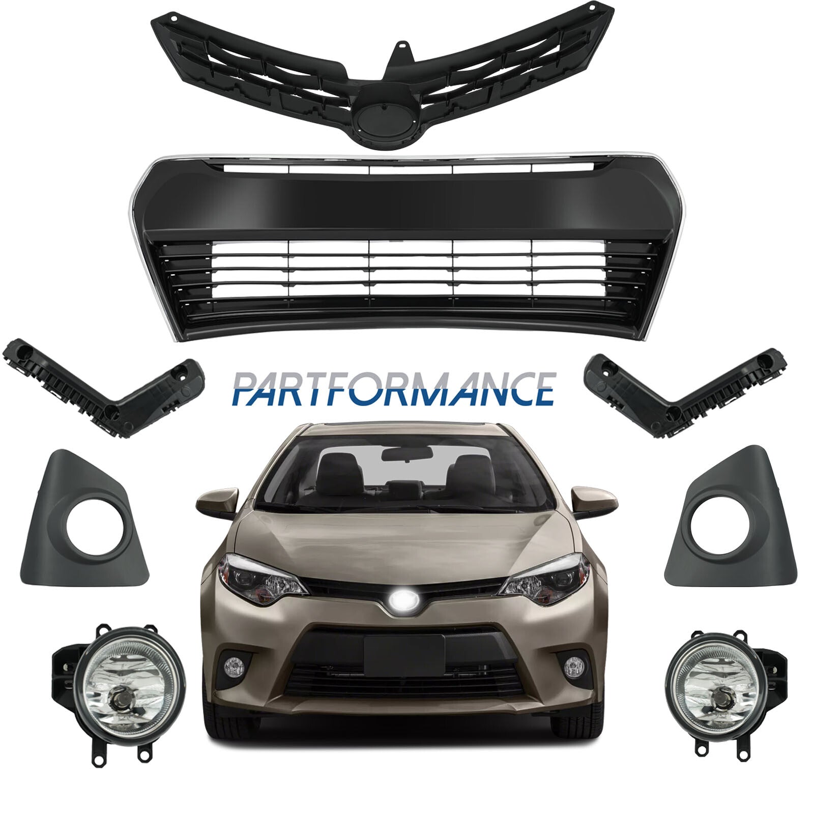 Upper Grille Lower Bumper Grill Light + Fog Light for 2014 - 2016 for Corolla S- v