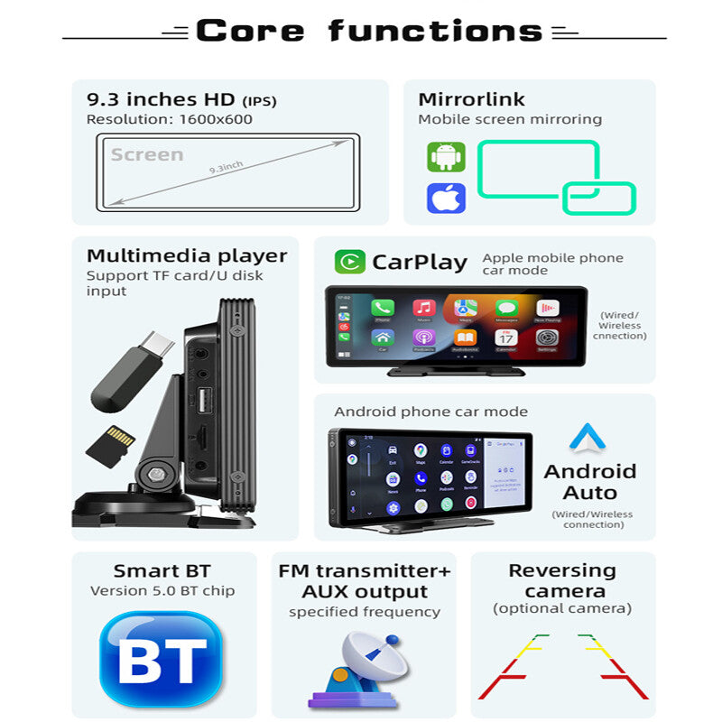 9.3-inch IPS Touchscreen Wireless CarPlay Android Car Portable Radio Monitor n