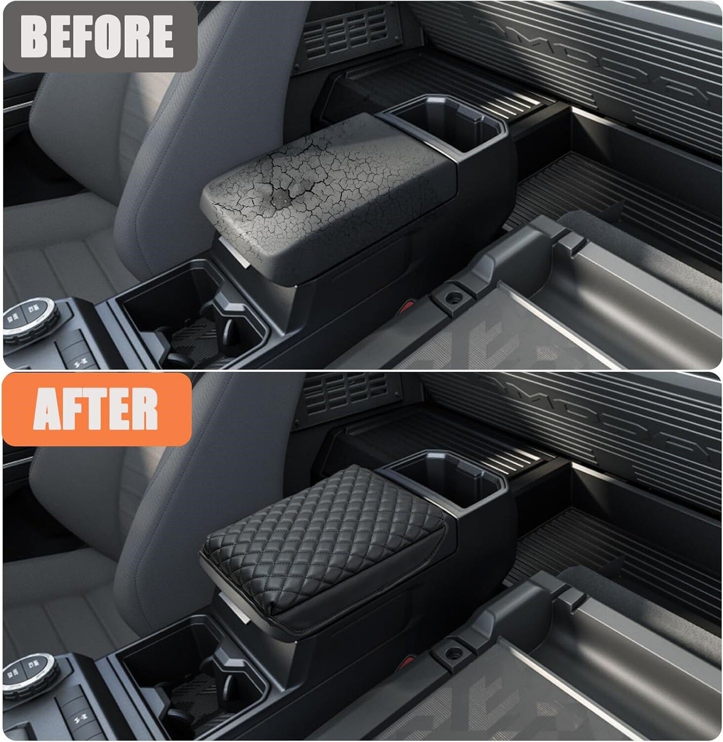 Leather-covered center console armrest and backrest for 2024 and 2025 Tacoma - Black n