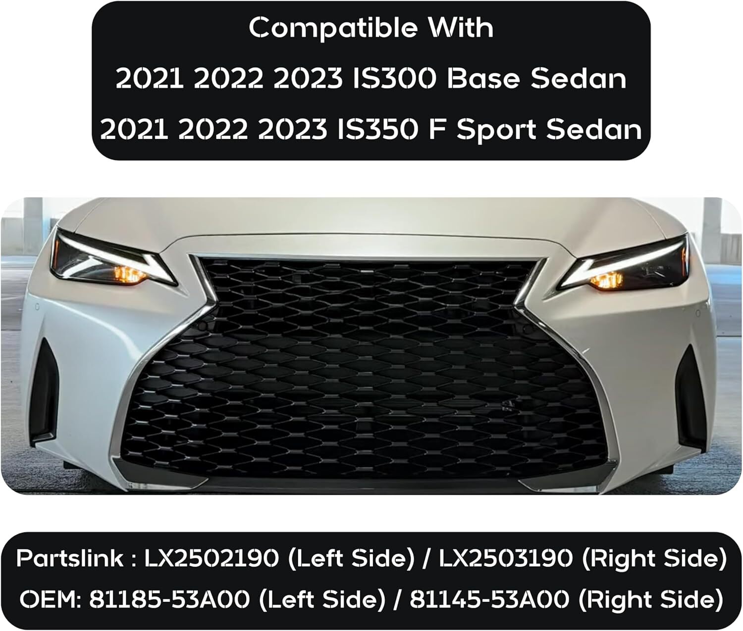 Bi-LED Headlight Assembly Passenger Driver Side For 21-2023 for Lexus IS300/IS350