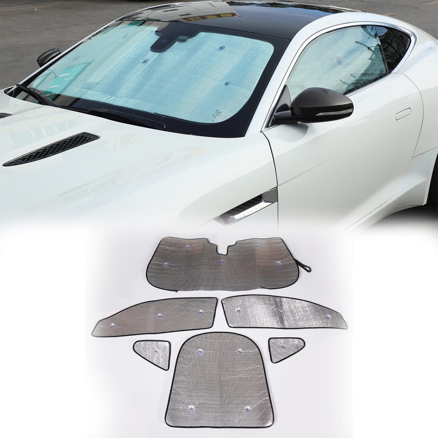 6-Piece Full Window Sunshade and Windshield Protective Cover for Jaguar F Models 2013-2022