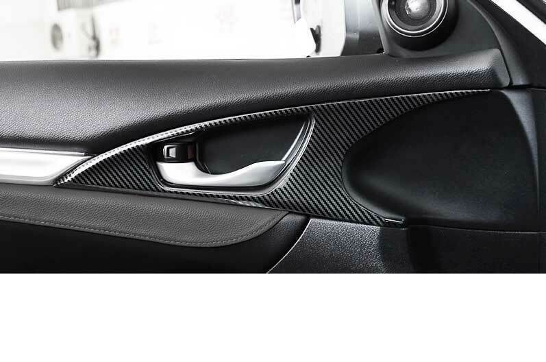 Interior Door Handle Cover Trim 4 for Honda for Civic 2016-2021 Steel Carbon Fiber